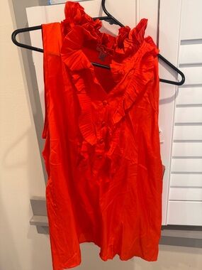J. Crew orange Ruffled Sleeveless Blouse silk size 8